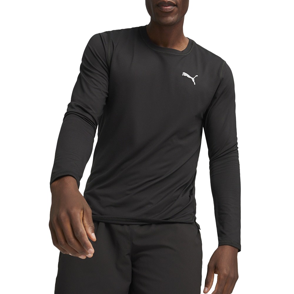 PUMA Run Cloudspun Crew Neck Long Sleeve Athletic T-Shirt Mens Black Casual Tops