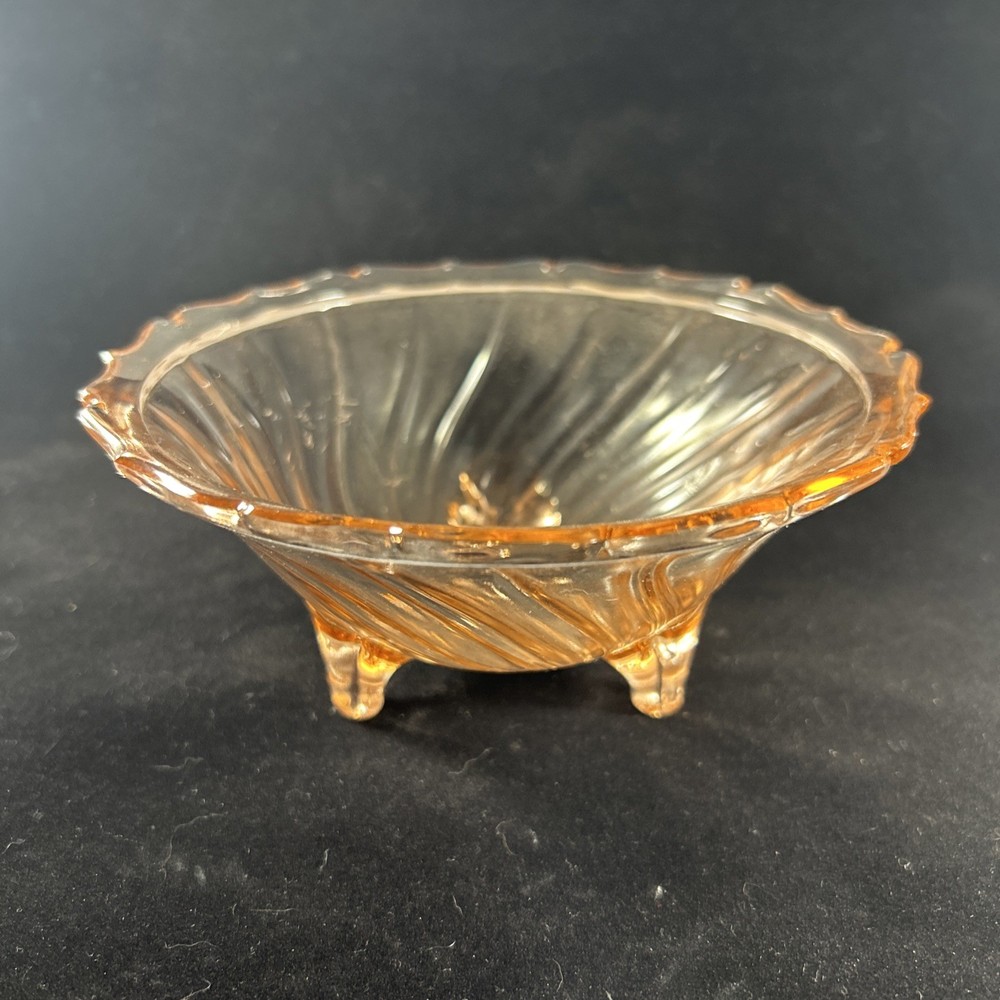 Vintage Jeanette Glass Pink Depression Swirl Three Footed Candy Dish 5.5