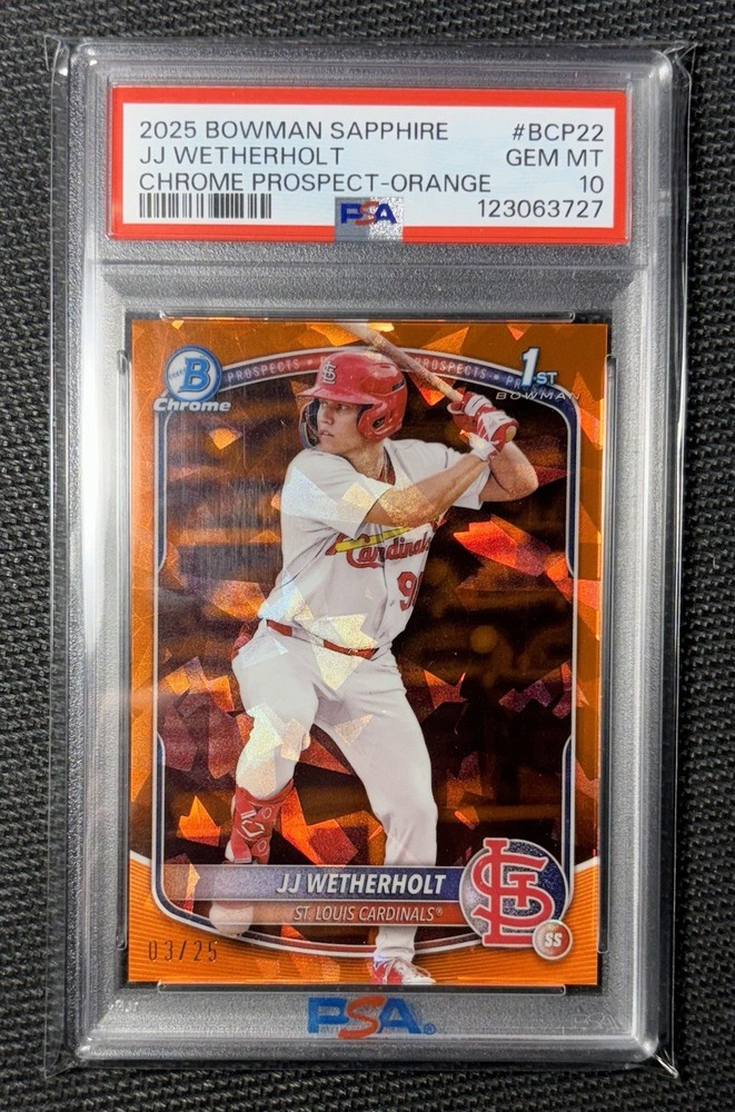 2025 Bowman Sapphire JJ Wetherholt 1st Orange /25 #BCP-22 Psa 10
