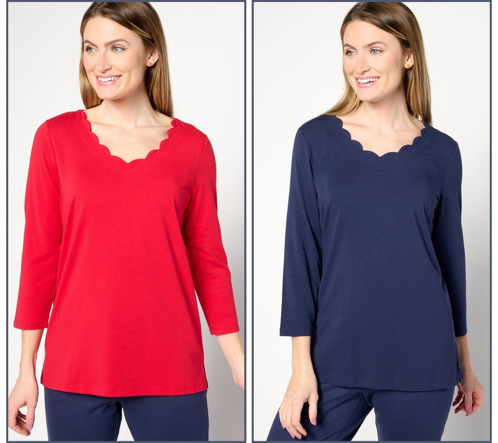 Belle by Kim Gravel Women's Top Sz S Primabelle Knit Scallop Neck Red A632182