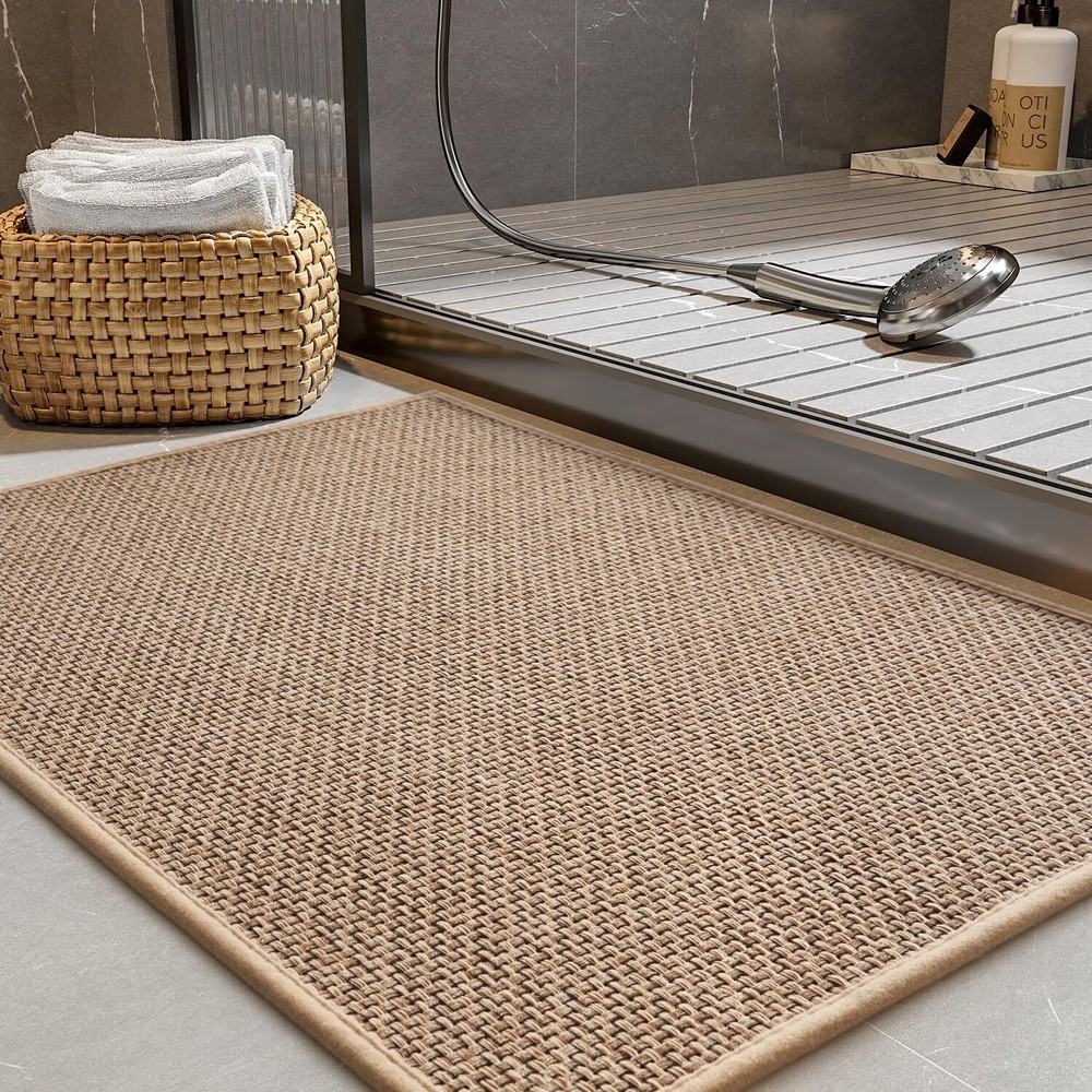 Non-Slip Braided Bath Mat with Rubber Backing for Bathroom Absorbent and Durable
