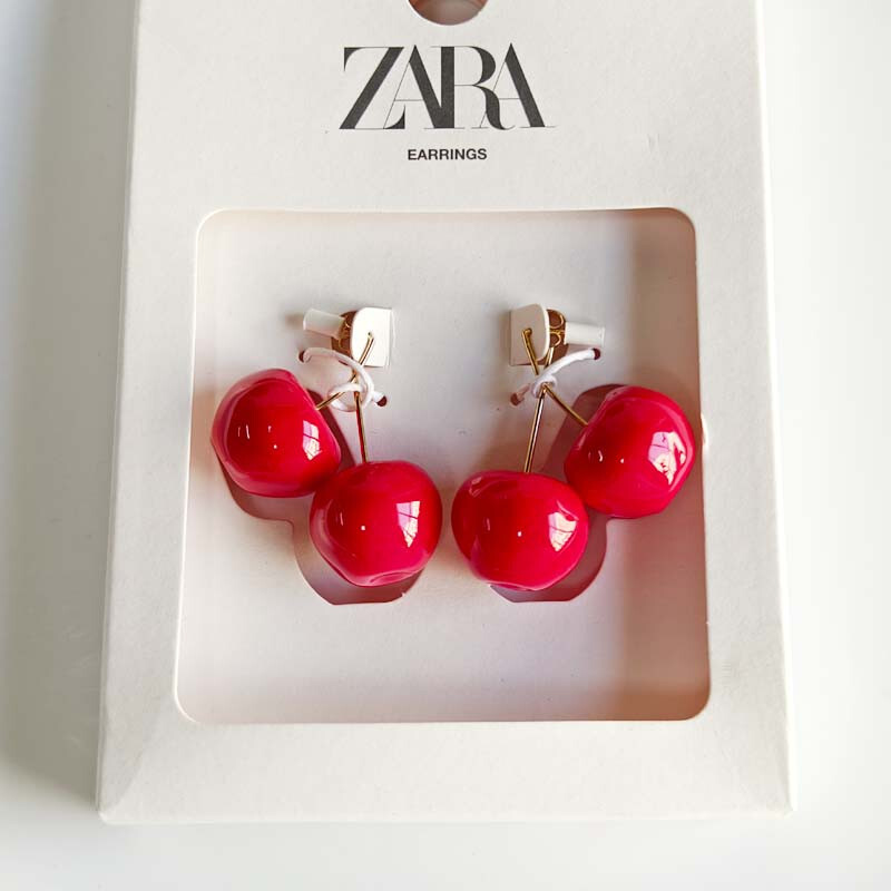 Zara Enamel Cherry Huge Stud Earrings Statement Gift Fashion Party Women Jewelry