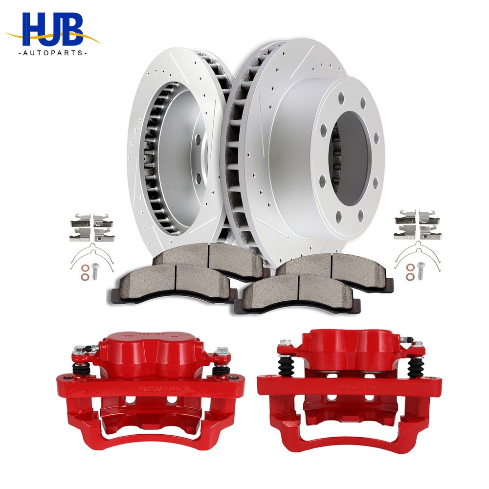 00-05 Ford Excursion Front Brake Calipers Rotors & Drilled Ceramic Pads Kit