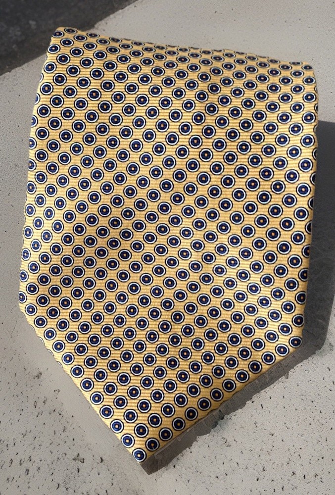 Alfredo DeMedici Stylish 100% Silk Tie, Gold/Print