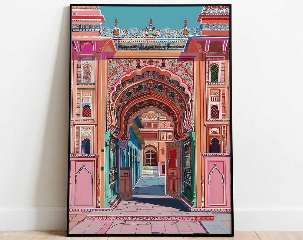 Jaipur Indian Palace Art Print Rajput Royal Watercolor Painting Pink City