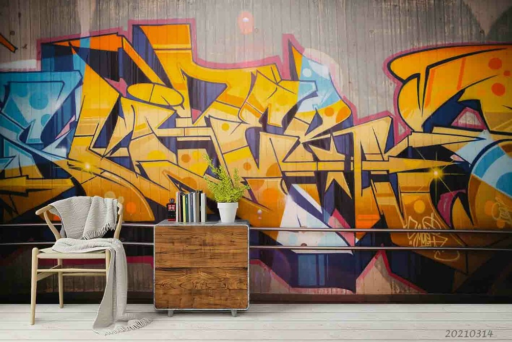 3D Abstract Street Graffiti Color Self-adhesive Removable Wallpaper Murals Wall-image