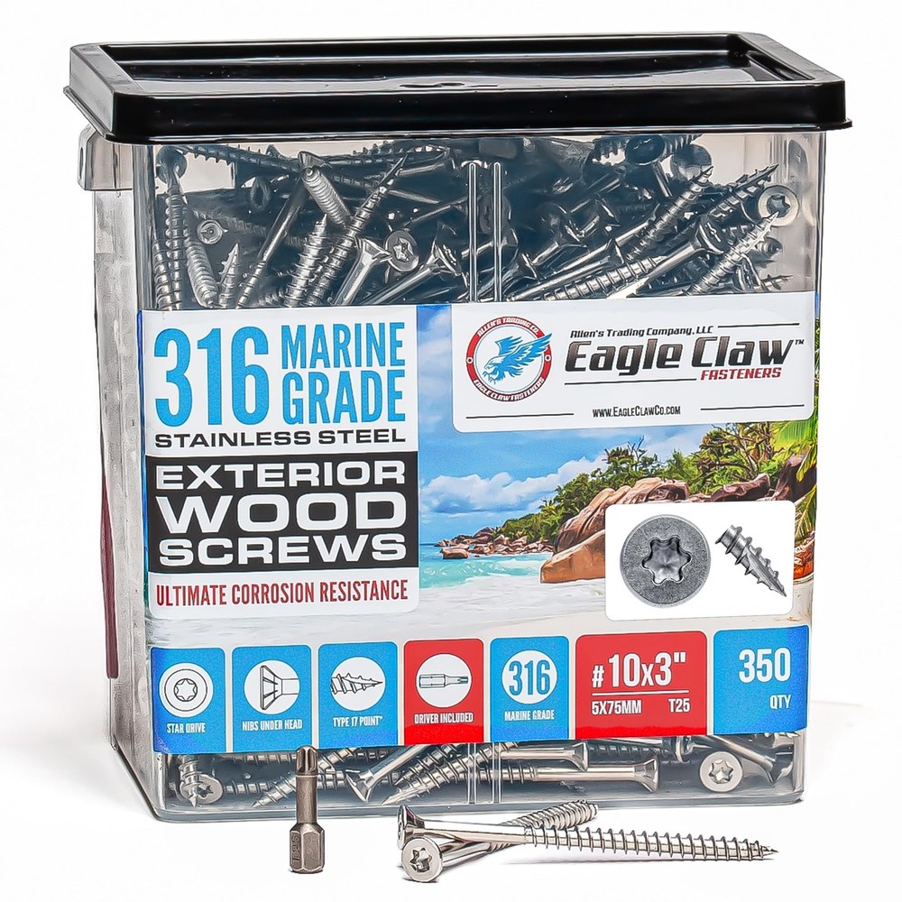 316 Marine-Grade Stainless Steel T25 Type 17 Wood Screws 350-Pack