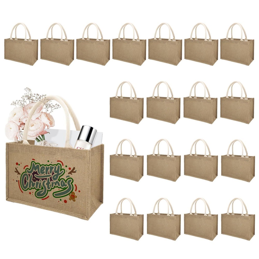 20 Pack Jute Tote Bags Burlap Tote Bags Reusable Water Resistant Beach Bag Bl...