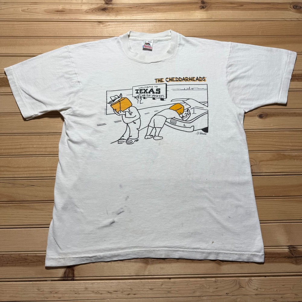 Vintage 90s The Cheddarheads Texas We Eat Yankees Funny T-Shirt USA Made - Large