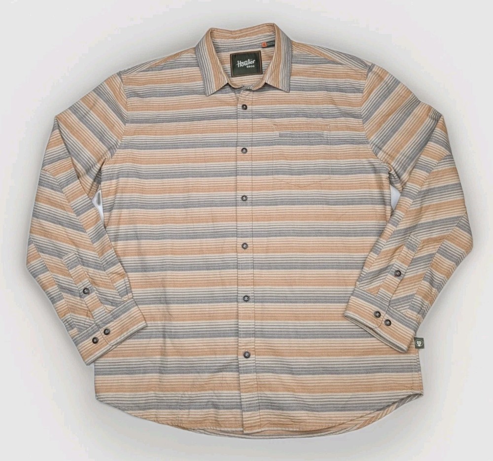 Howler Bros Shirt Mens XL Tan Gray Striped Button Up Long Sleeve Cotton