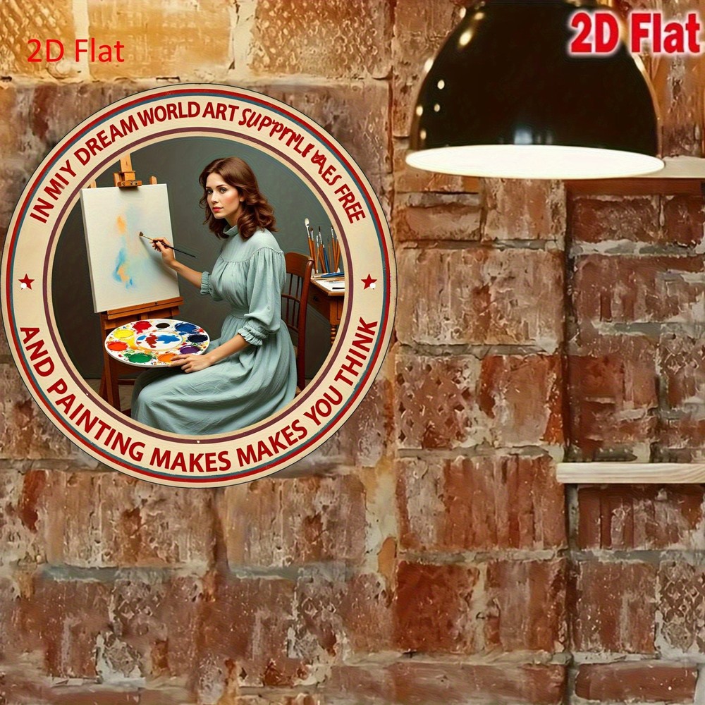 8x8 Inch Artistic Woman Painting Round Aluminum Plate Decor Oil Theme