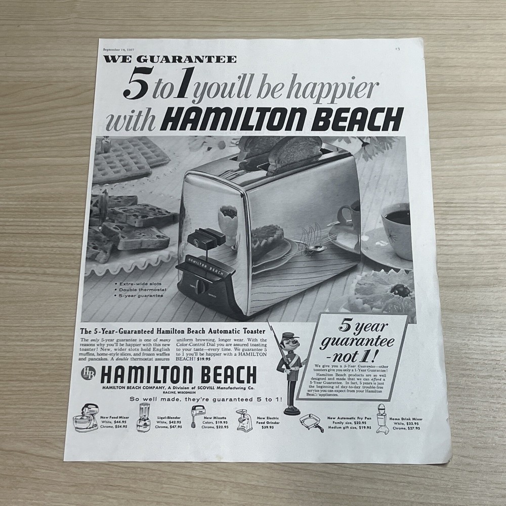 Hamilton Beach Toaster 1957 Vintage Print Ad Saturday Evening Post
