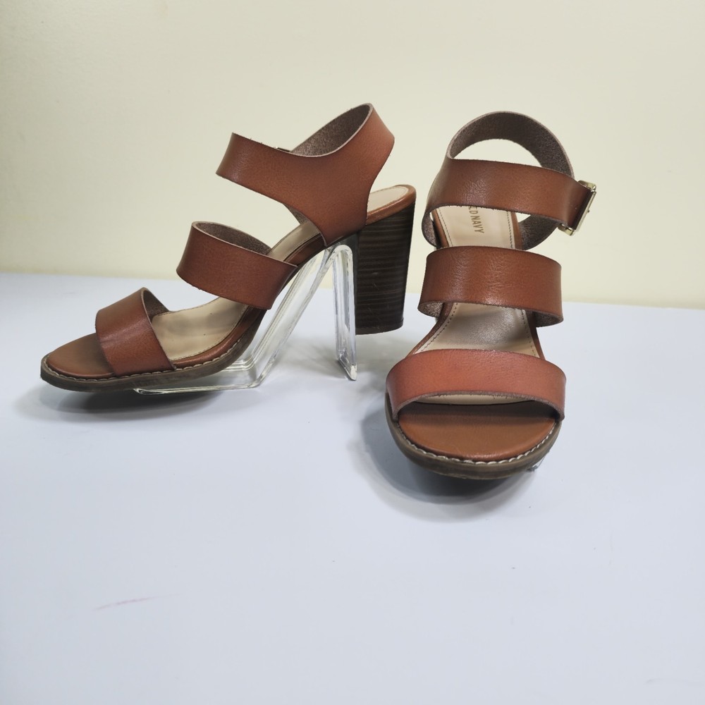 Pre-owned Women's Old Navy Brown Leather Strappy Heeled Sandals Size 8