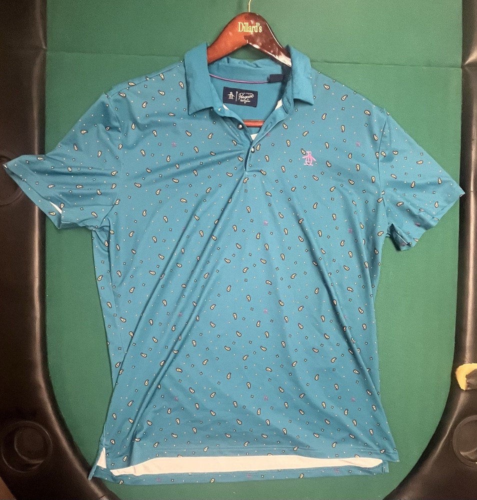 Original Penguin Munsingwear Men's XL Short Sleeve Button Up Shirt Blue Paisley