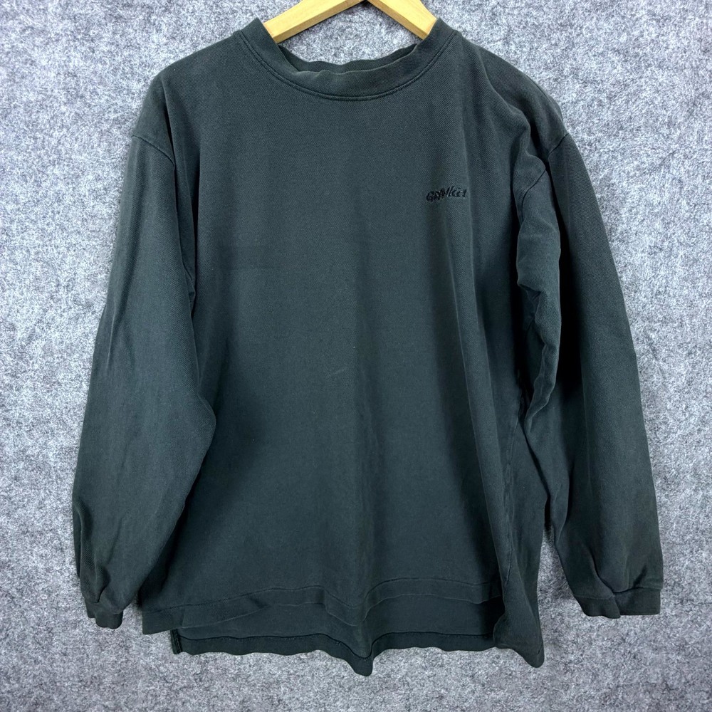 Vintage Gramicci Shirt Men Medium Grey Black Cotton Embroidered Logo Long Sleeve