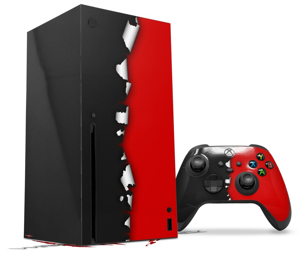 Skin Set for XBOX Series X Ripped Colors Black Red