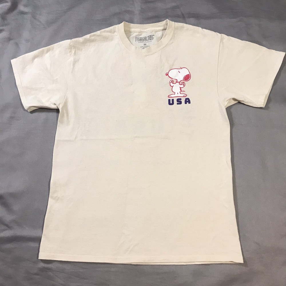 Snoopy Peanuts Adult Medium Off White USA Land Of The Free T-Shirt