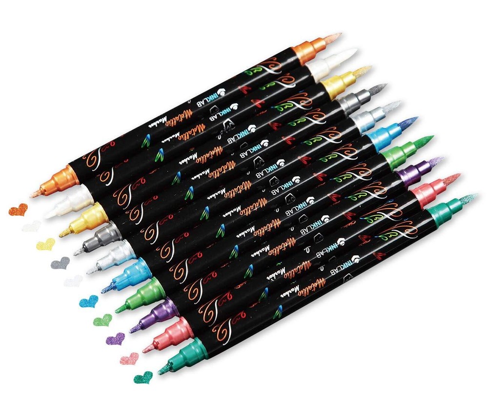 INK LAB Metallic Marker Pens Dual Tip 10 Colors Metallic Pens for Card Making...