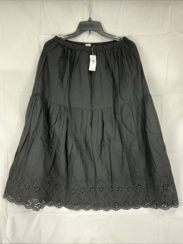 NWT Gap Women’s XS Tiered Eyelet Midi Skirt Black Lined Elastic Waist Cotton
