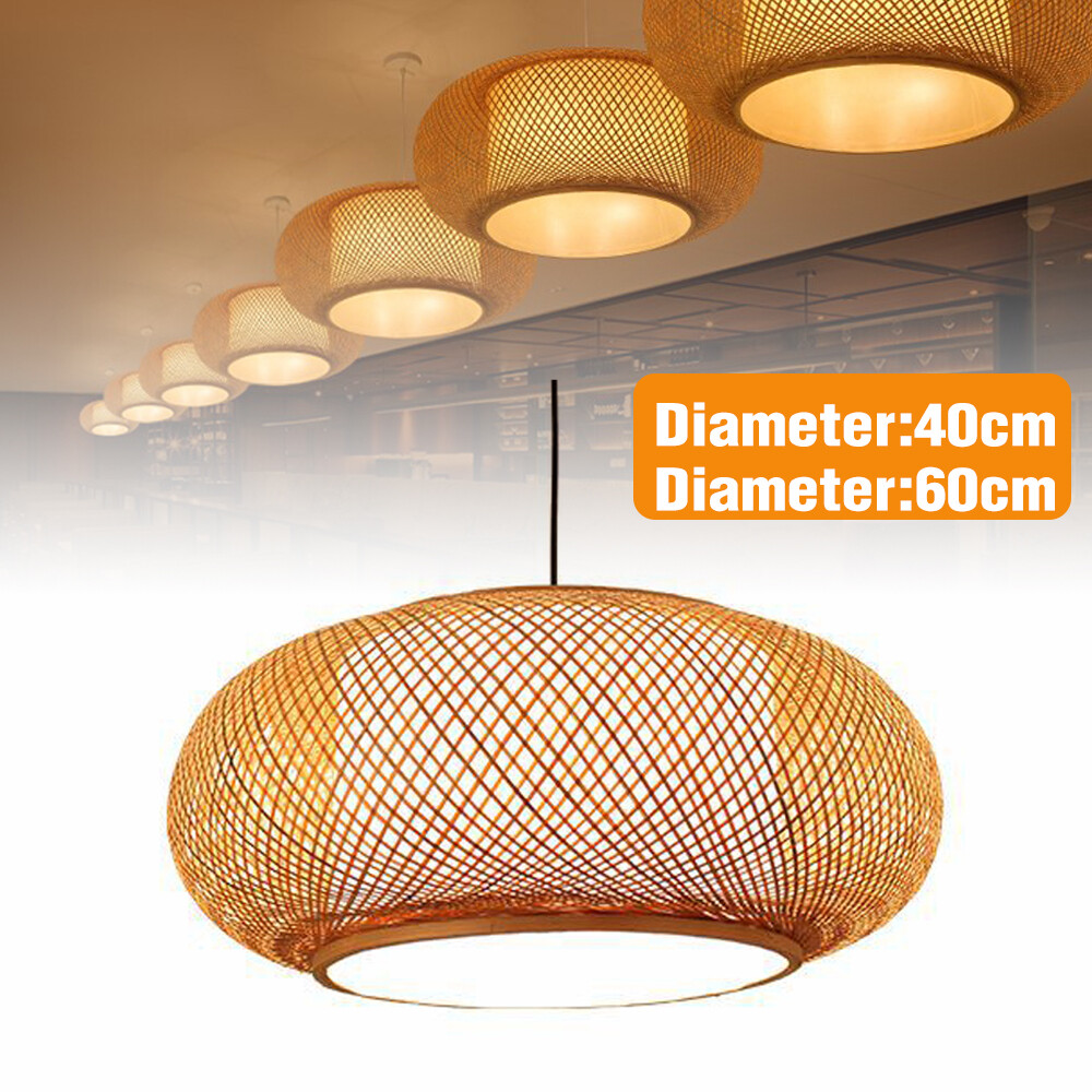 40/60cm Rustic Bamboo Wicker Lampshade Rattan Pendant Light Hanging Lamp Fixture