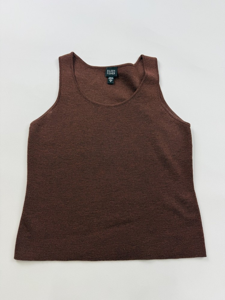 Eileen Fisher Sweater Tank Top Womens S Brown 100% Wool Scoop Neck Tight Knit