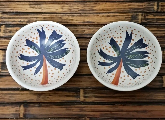 Opal House Rice Salsa Palm Trees Orange Bowls Set Of 2 Cool Art