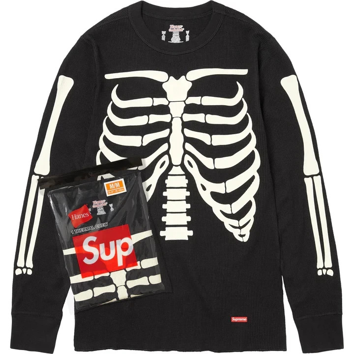 Supreme x Hanes Bones Thermal Crewneck Size X-Large Black - FW25 (IN HAND)