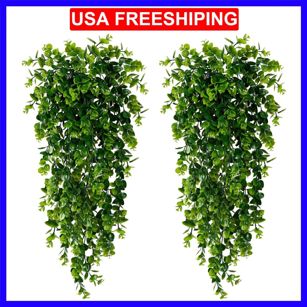 4 Pack Artificial Hanging Plants Fake Hanging Plant Faux Hanging Eucalyptus P...