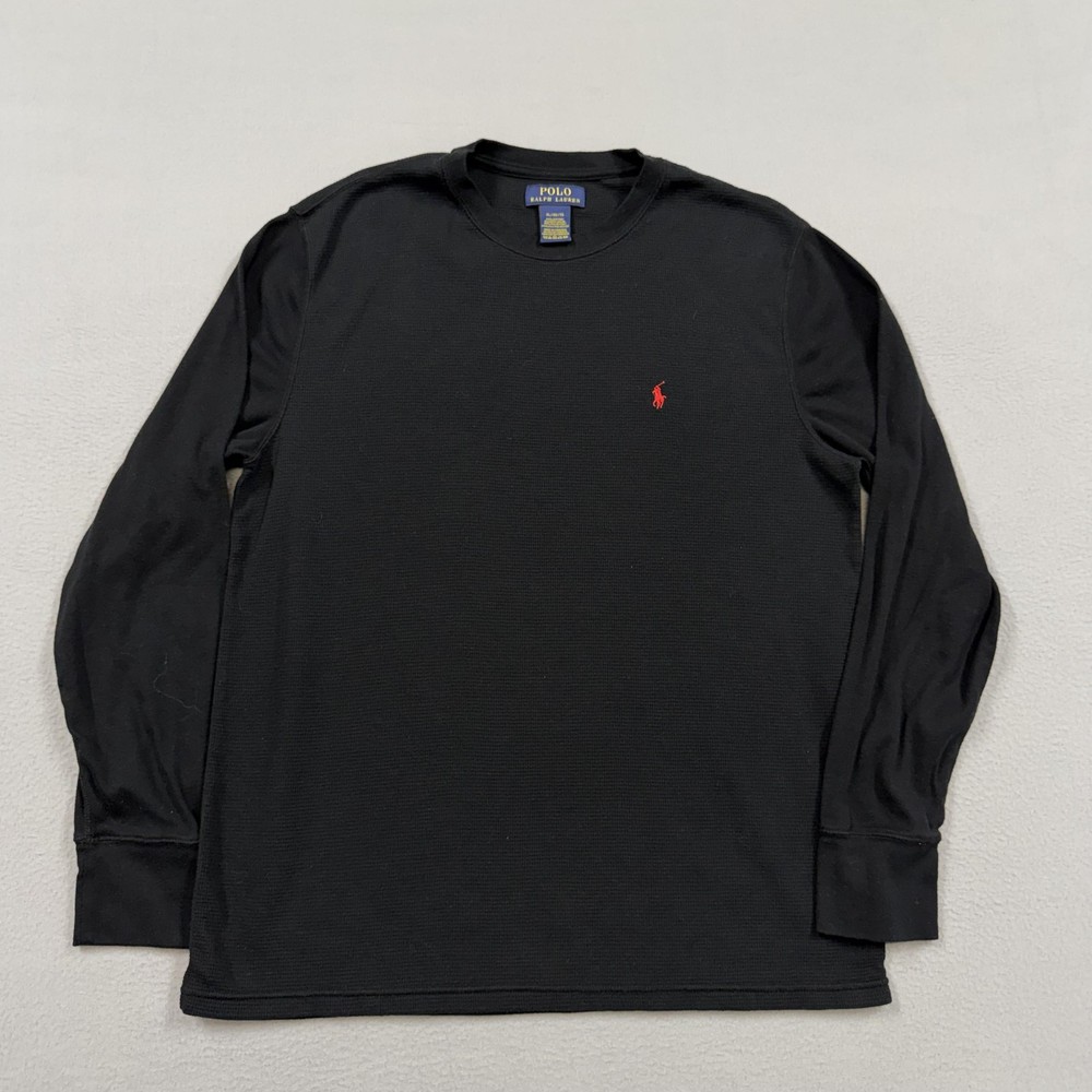 Polo Ralph Lauren Shirt Mens XL Black Thermal Waffle Knit Long Sleeve Logo
