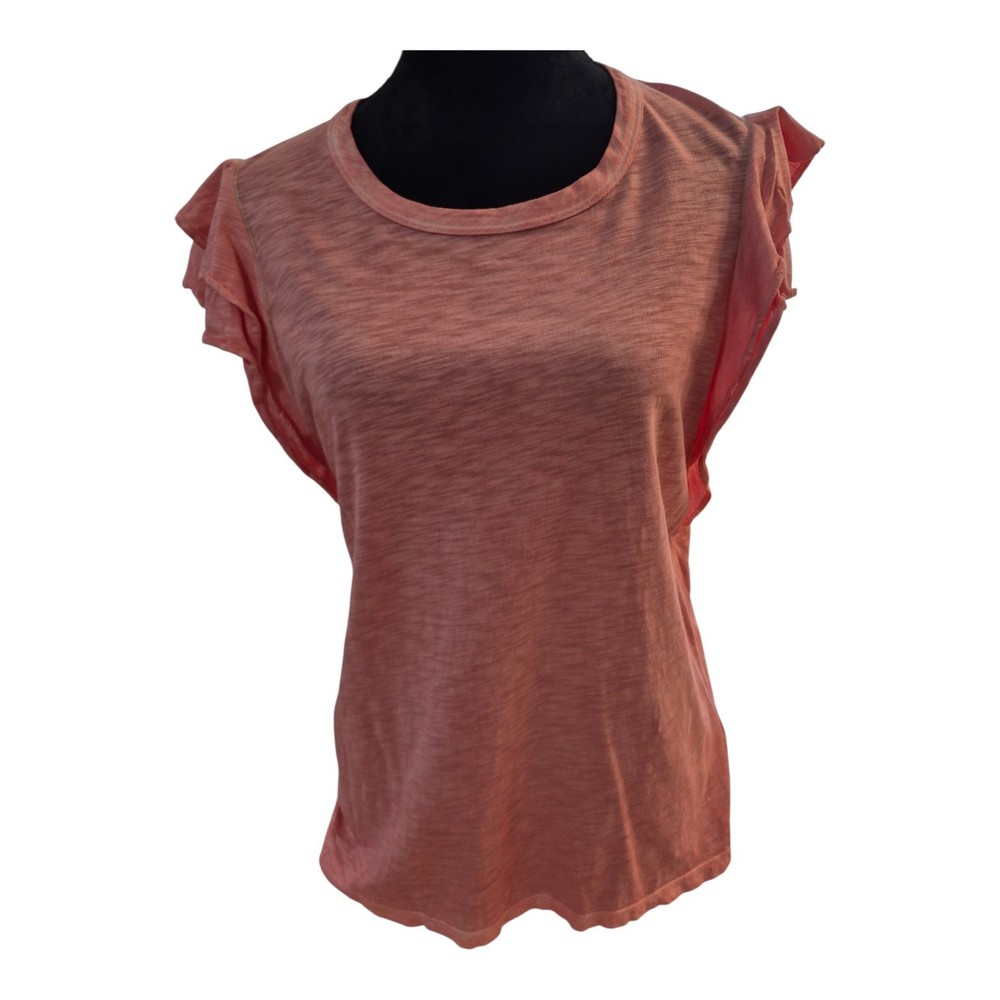 Veronica Beard M Bea Ruffle T Shirt Flutter Sleeve Pima Cotton Sustainable