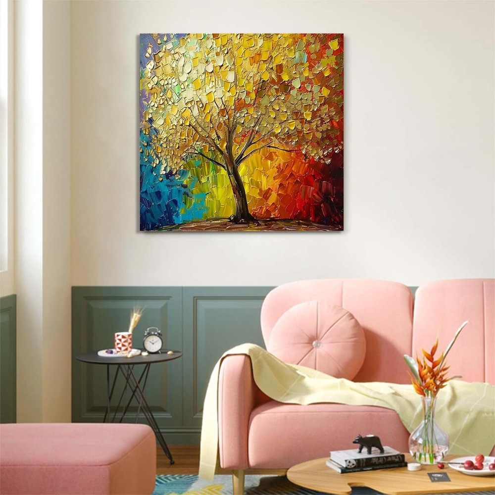 Abstract Art Thick Knife Oil Painting Handpainted Canvas 3D Lucky Tree #021