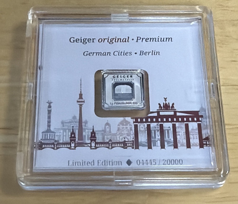 Geiger 1g Silver Bar .999 German Cities Limited Edition 20,000 Serialized
