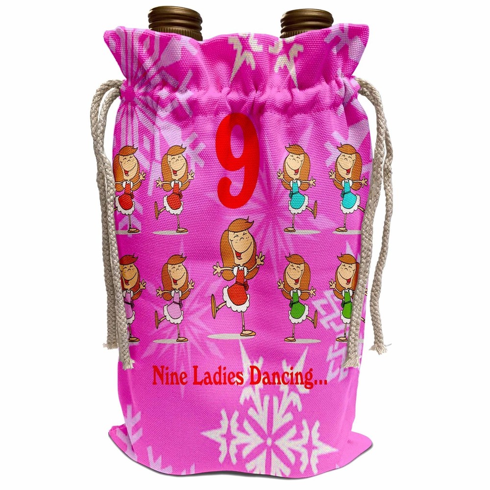 3dRose 12 Days Of Christmas Nine Ladies Dancing...  Wine Bag