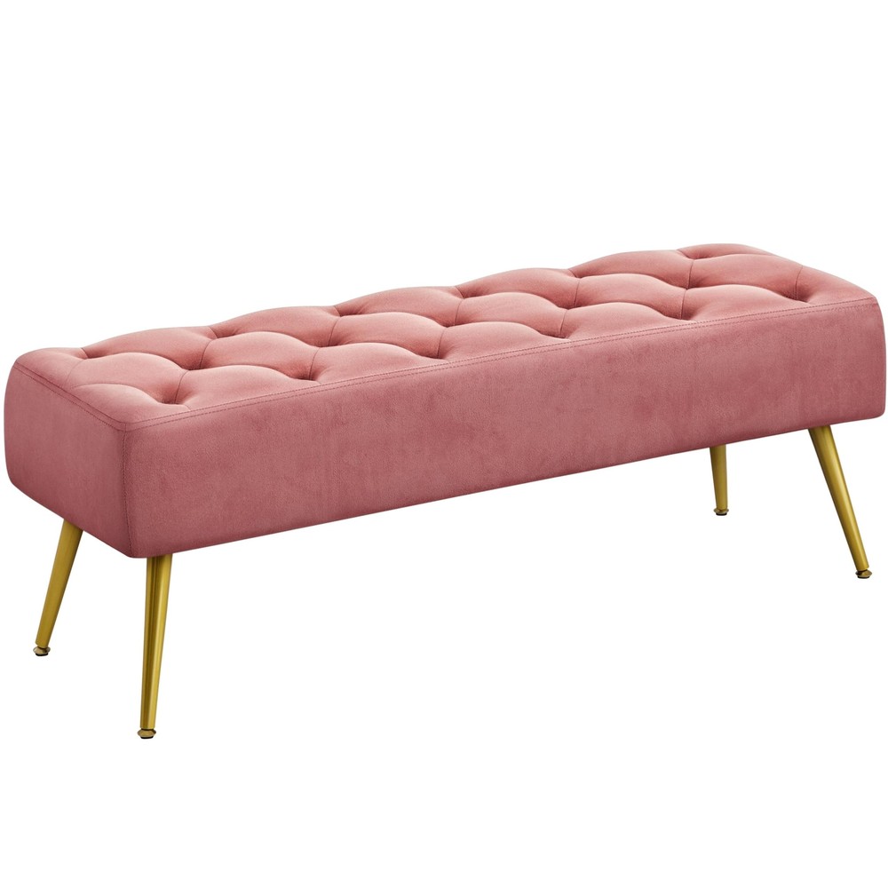 Modern Ottoman Bench Velvet Bench Upholstered Footrest for Living Room with G...