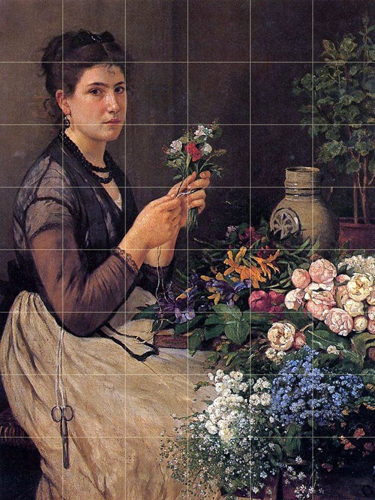 Girl Cutting Flowers Tile Mural Kitchen Bathroom Wall Backsplash 25.5x34 Ceramic