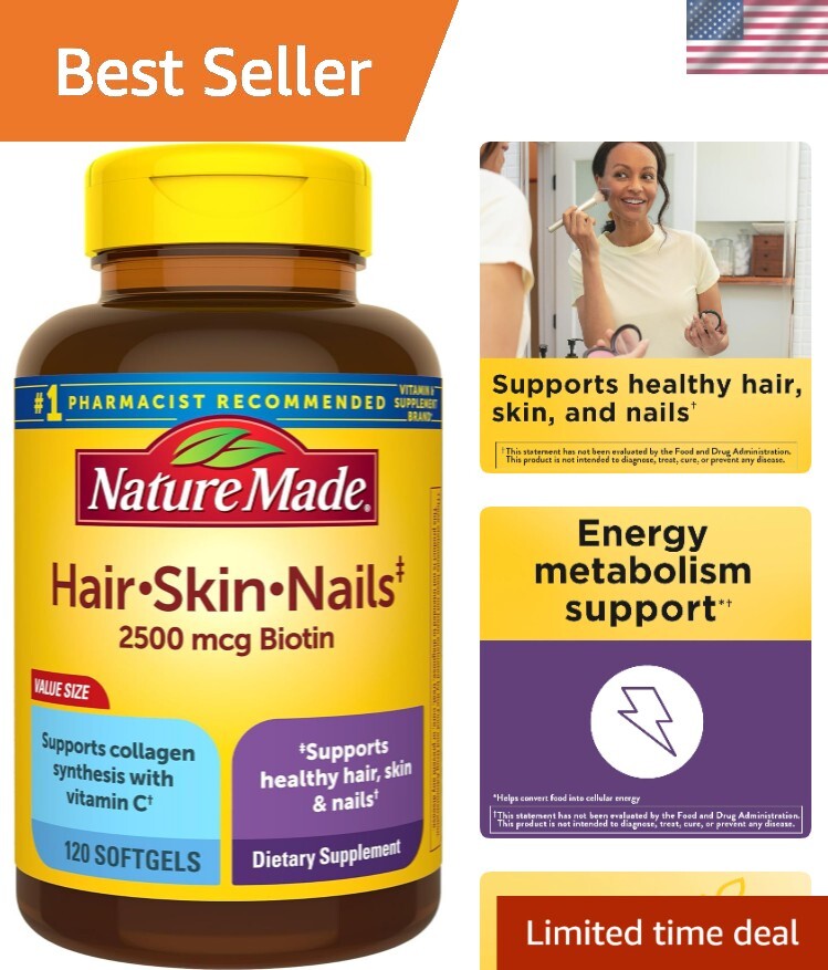 Revitalize Hair, Skin & Nails with 120 Biotin Softgels - Energy Support Formula
