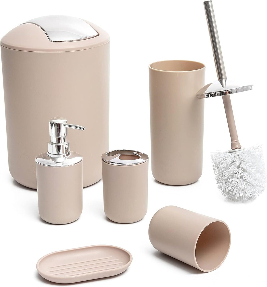 Moss & Stone 6 pcs Bathroom Accessories Set, Decor Sets Beige