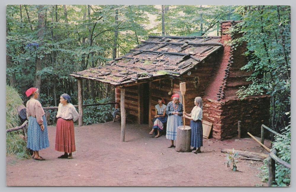 Native Americana Indian~Cherokee NC~Cherokee Indian Village~Vintage Postcard