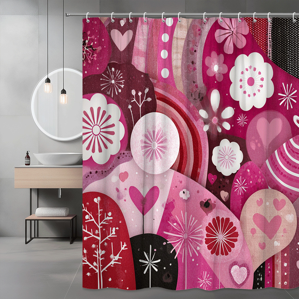 Pink Heart Floral Graphic Shower Curtain