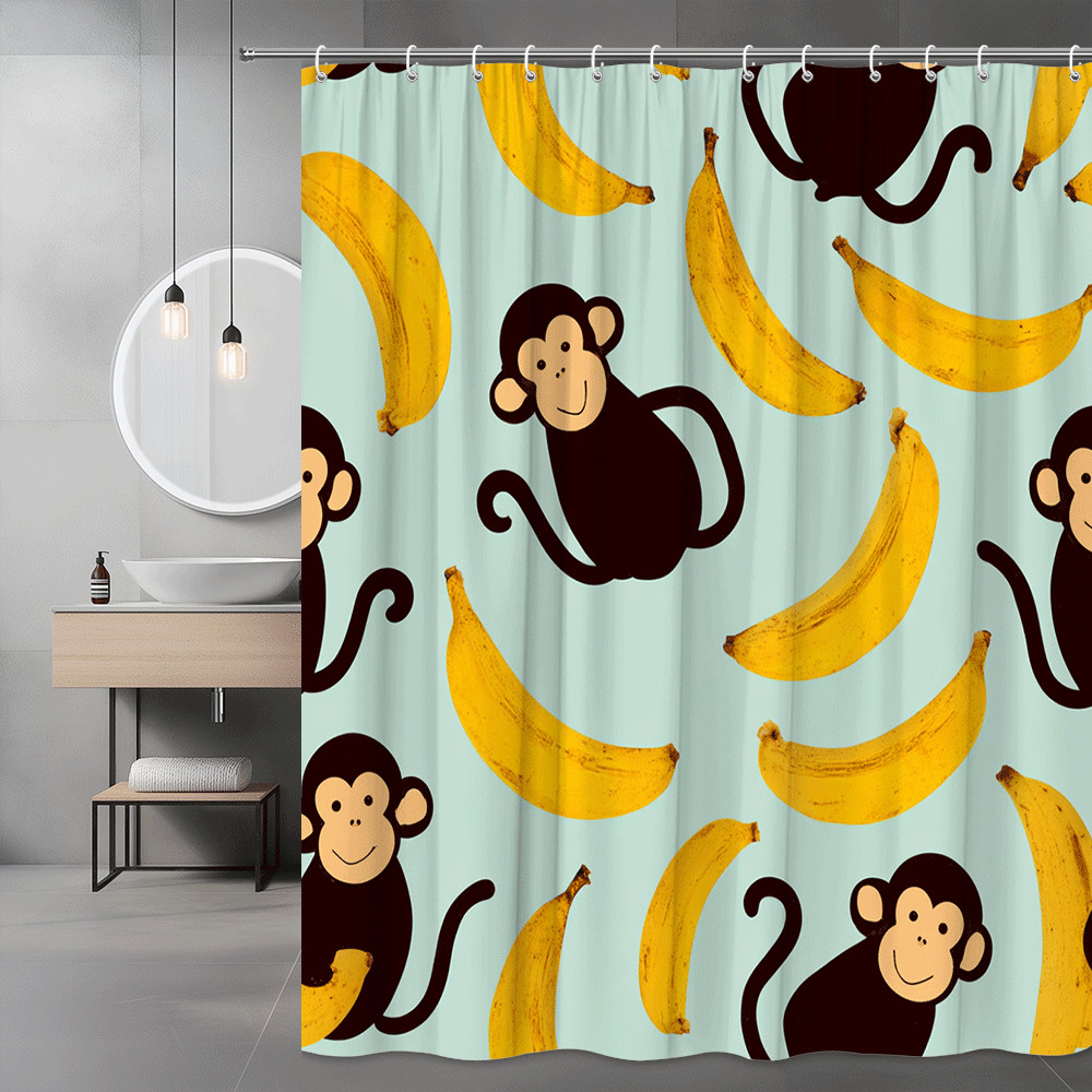Monkey and Banana Print Shower Curtain, Cute Animal Design
