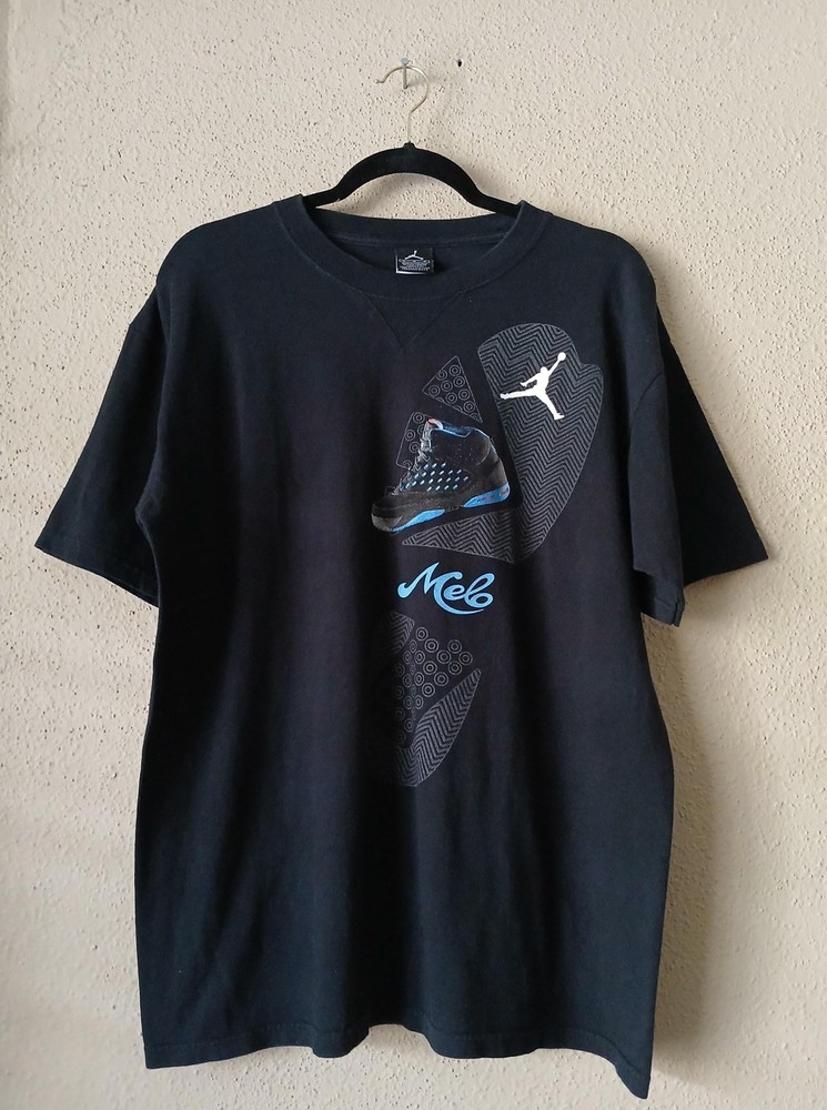 Jordan Melo Shirt Mens Medium Black Graphic Basketball Tee Retro 5.5 Logo Blue