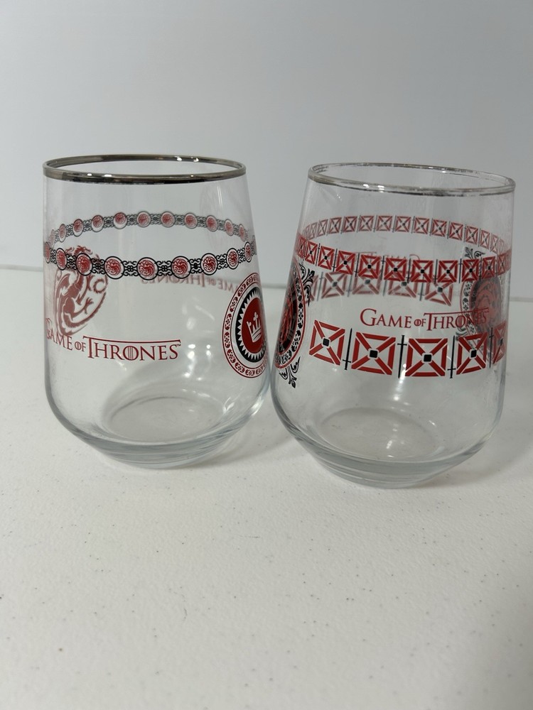 Game of Thrones Stemless Wine Glasses with Platinum Rims Set of 2 14 Ounces