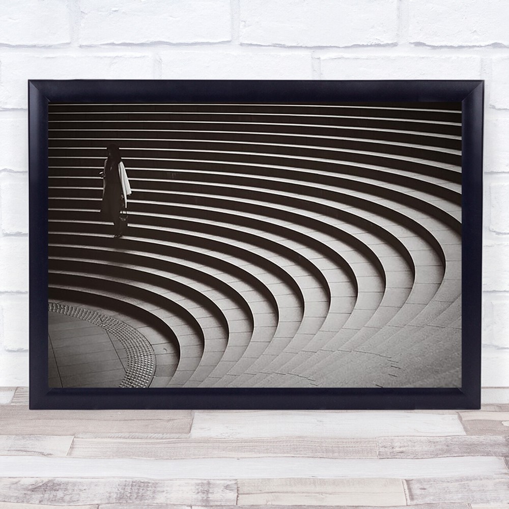 Urban Monochrome Stairs Woman Tokyo Japan Staircase Wall Art Print