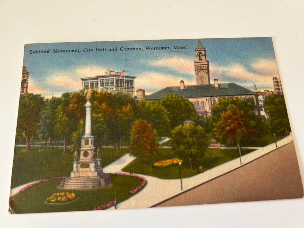 Soldiers Monument City Hall and Common Worcester Massachusetts Postcard