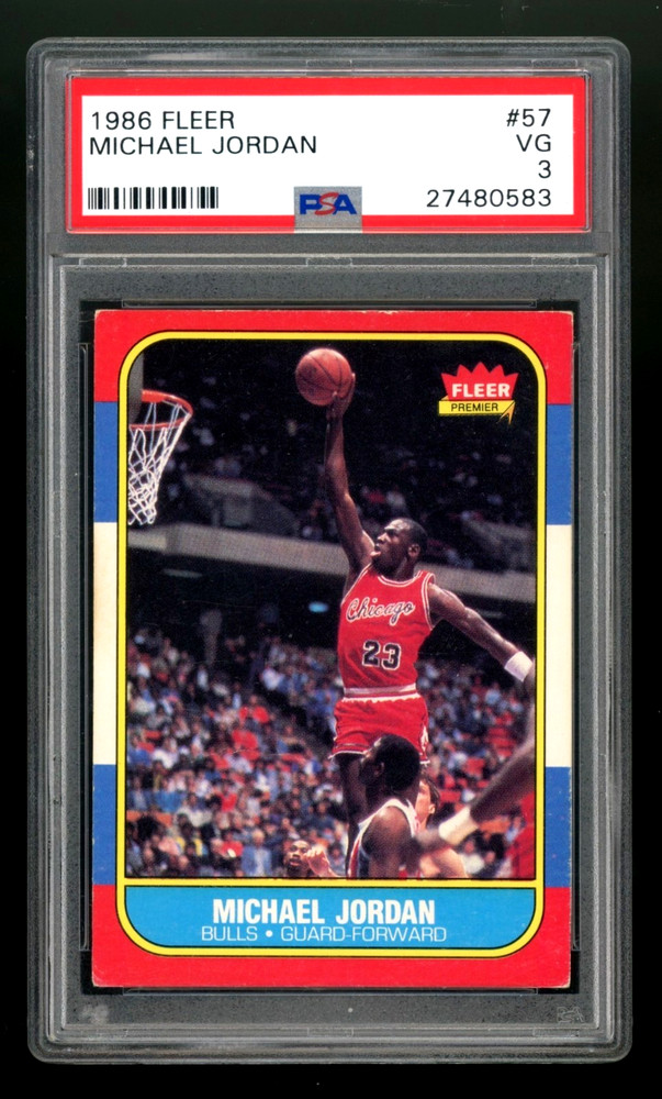 1986 Fleer Basketball #57 Michael Jordan Chicago Bulls RC Rookie HOF PSA 3
