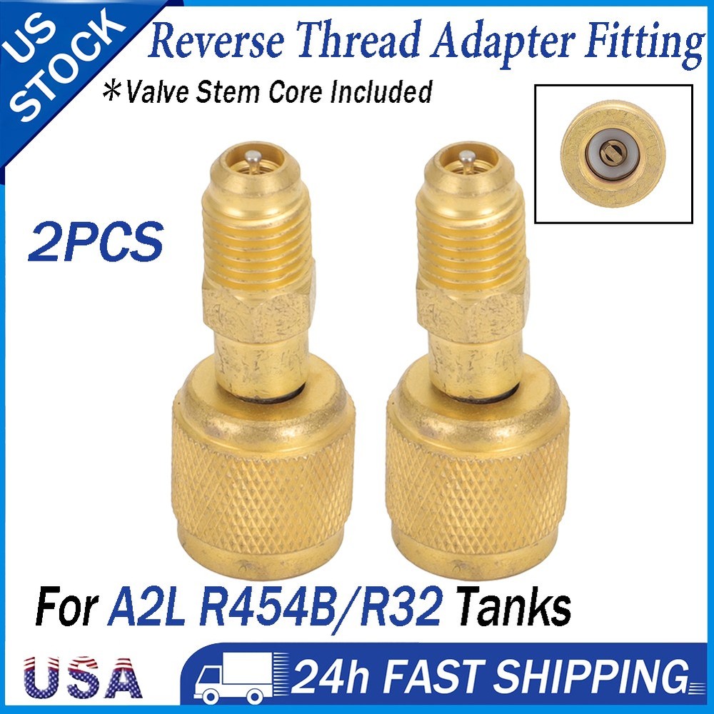 2x For A2L R454B R32 Tank HVAC R32 Reverse Thread 1/4” Female 1/4” Male Adapter
