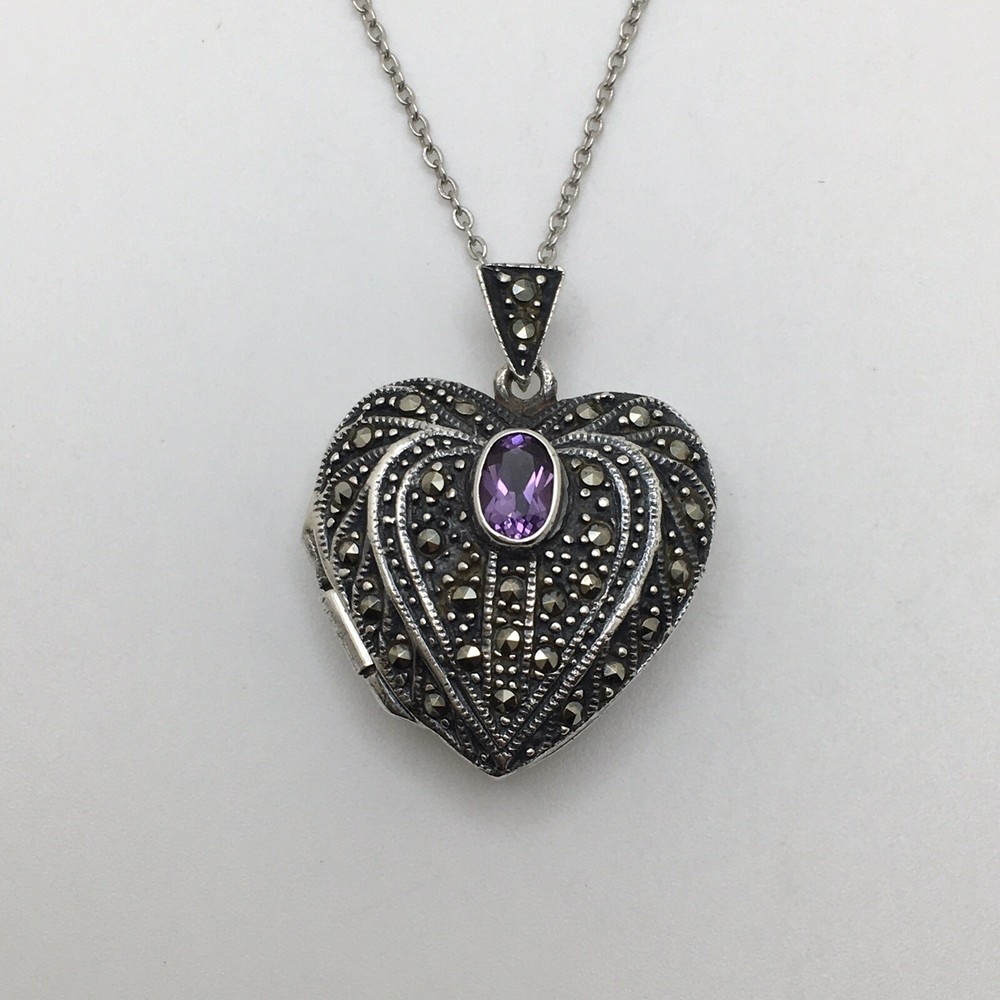 925 Sterling Silver Vintage Victorian Heart Locket 18-20” Adjustable Necklace #8