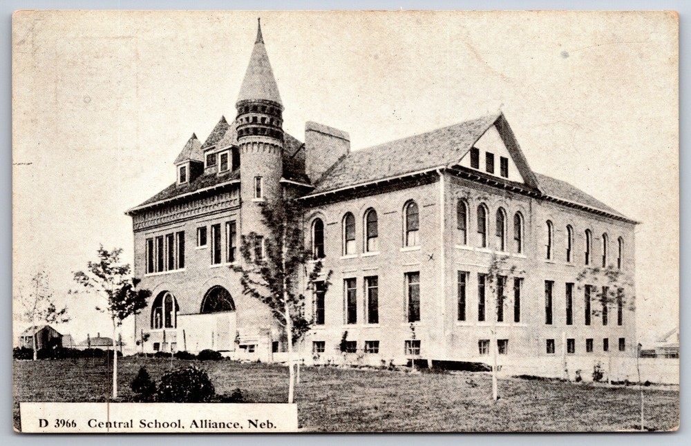 Alliance Nebraska~Central School Building~c1910 B&W Postcard