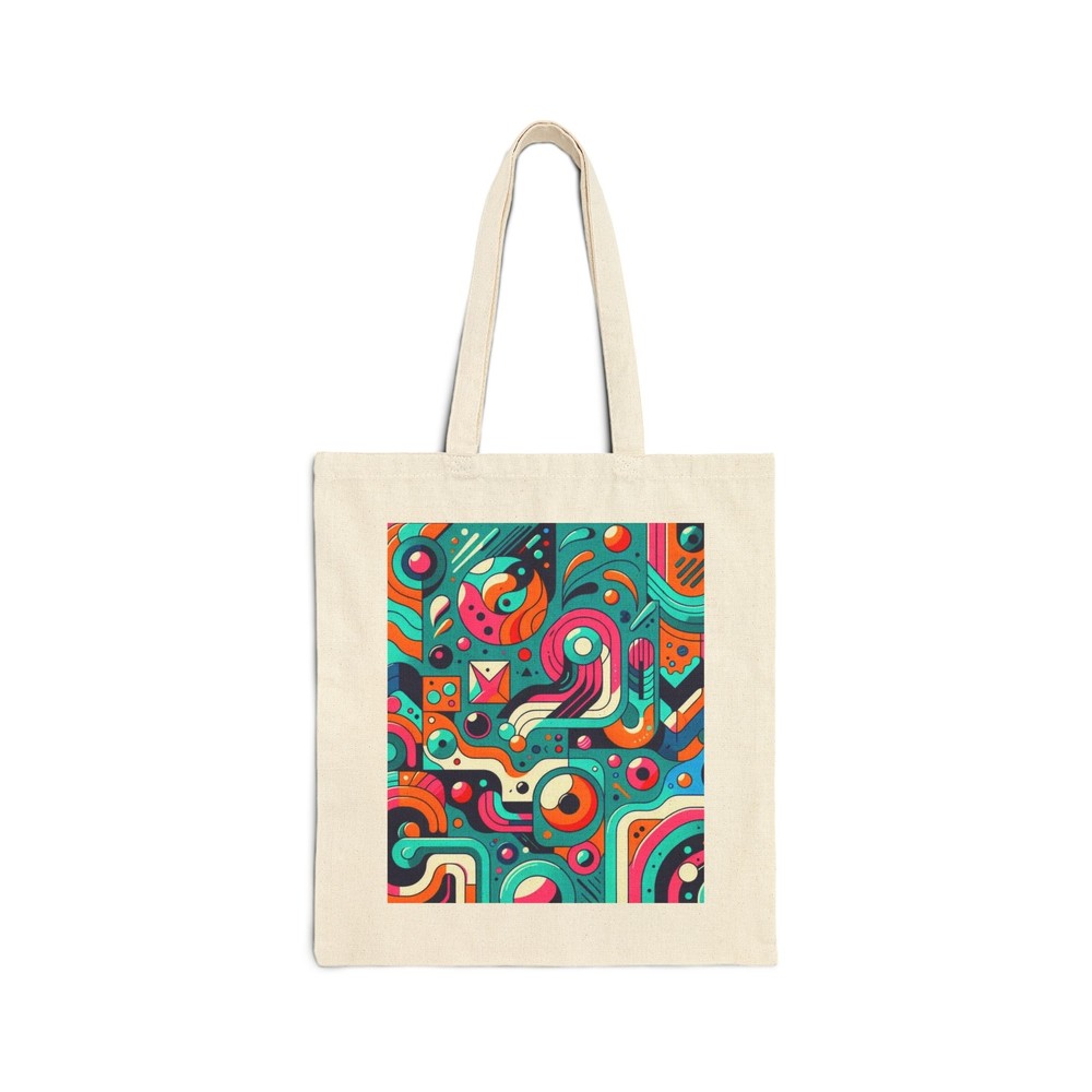 Abstract Cotton Canvas Tote Bag in Teal, Fuchsia, Orange & Black
