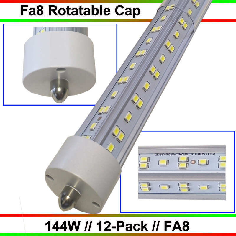FA8 T8 8FT LED Shop Lights Single Pin 144W LED Tube Light Bulbs 6500K 12PACK